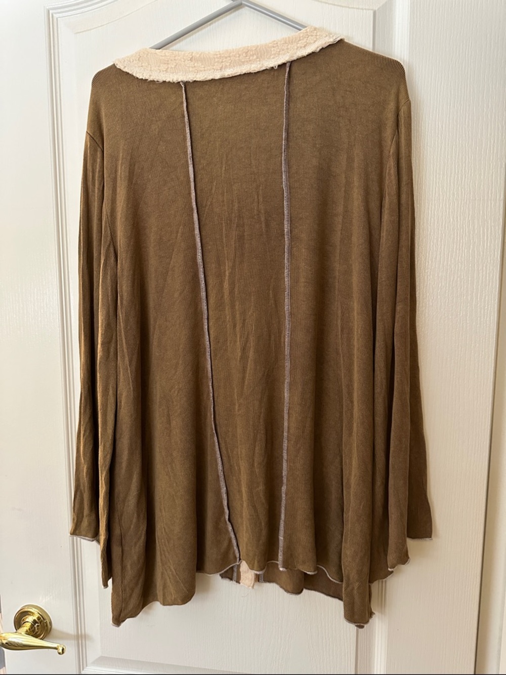 POL Tan Ribbed Top with Cream Collar Detail - Picture 6 of 7